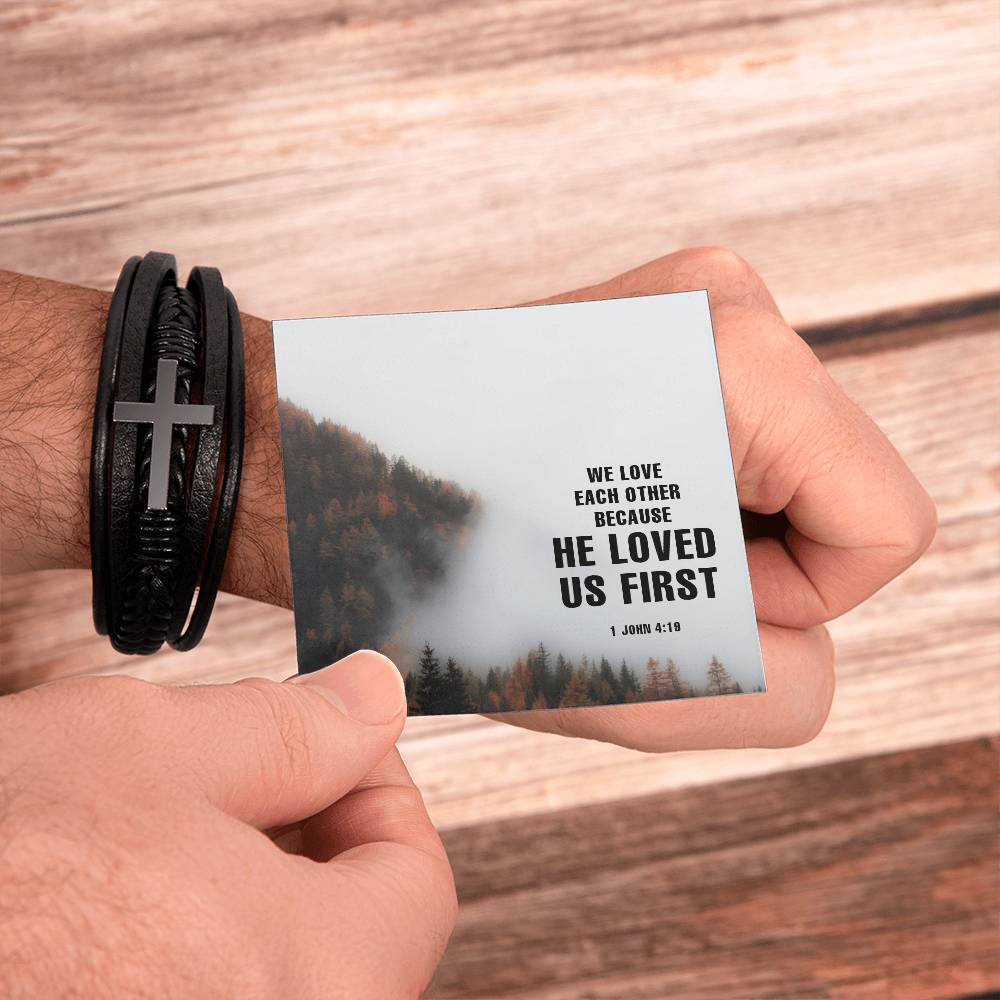 We Love Each Other Men's Cross Bracelet - Vegan Leather with Stainless Steel-Express Your Love Gifts