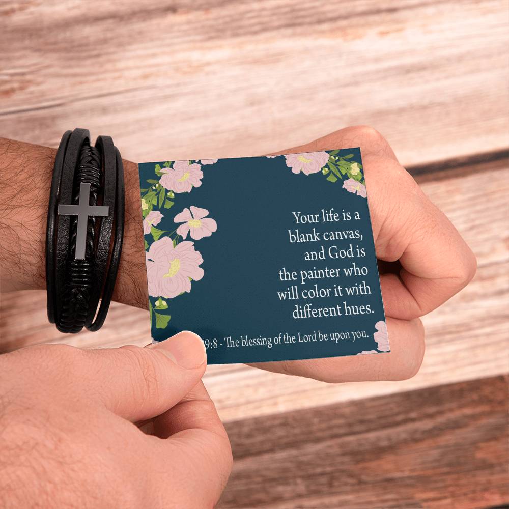 Blessing on You Psalm 128:9 Men's Stainless Steel & Vegan Leather Cross Bracelet - Vegan Leather with Stainless Steel-Express Your Love Gifts
