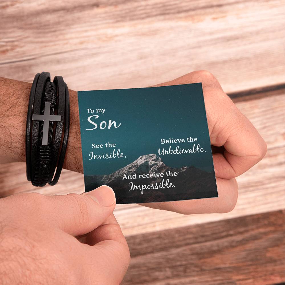 See the Invisible Men's Stainless Steel & Vegan Leather Cross Bracelet - Vegan Leather with Stainless Steel-Express Your Love Gifts