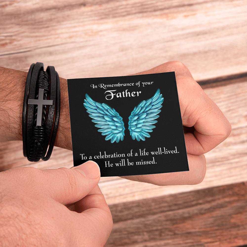 He Will Be Missed Men's Cross Bracelet - Vegan Leather with Stainless Steel-Express Your Love Gifts