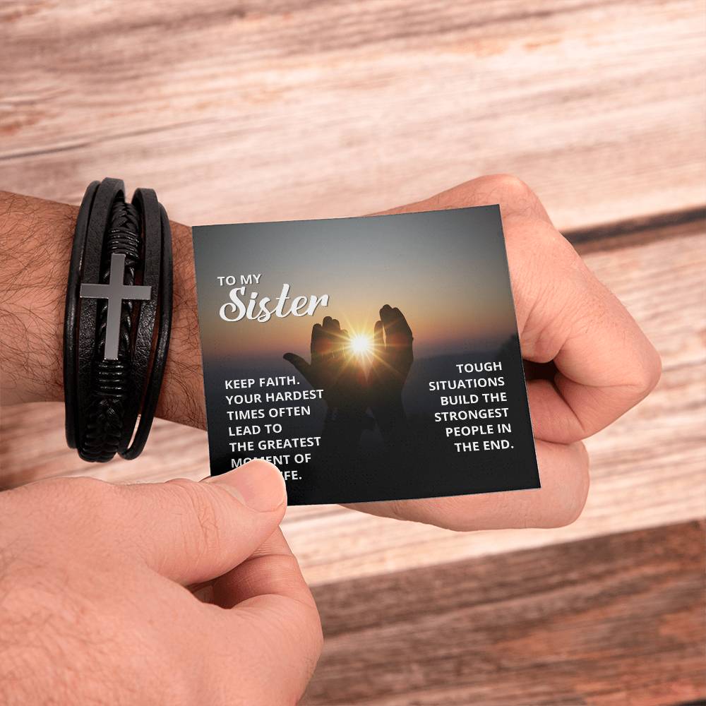 Keep Faith 2 Timothy 4:7 Men's Stainless Steel & Vegan Leather Cross Bracelet - Vegan Leather with Stainless Steel-Express Your Love Gifts