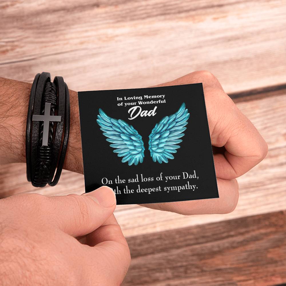 With Deepest Sympathy Men's Cross Bracelet - Vegan Leather with Stainless Steel-Express Your Love Gifts