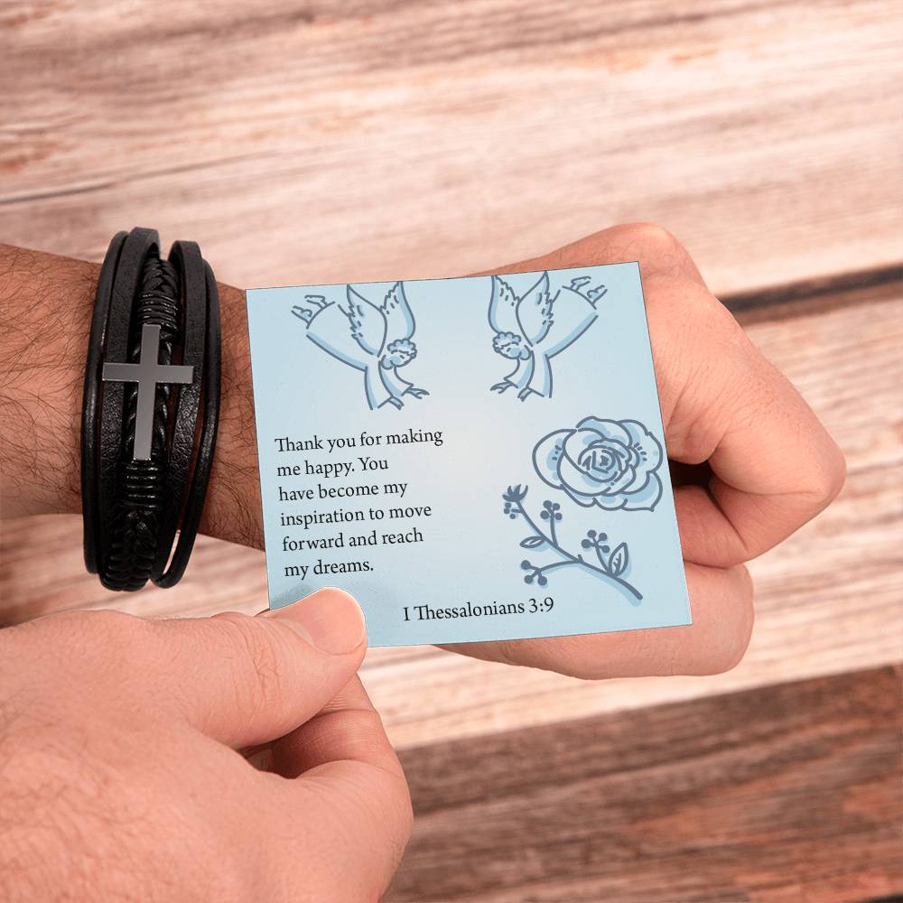 You're my Inspiration Thessalonians Men's Stainless Steel & Vegan Leather Cross Bracelet - Vegan Leather with Stainless Steel-Express Your Love Gifts