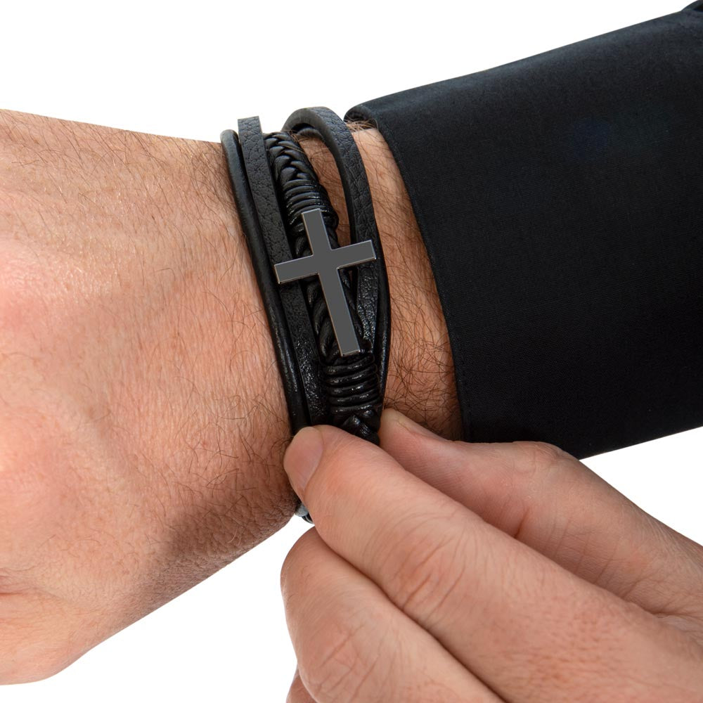 Man Like My Father Men's Cross Bracelet - Vegan Leather with Stainless Steel-Express Your Love Gifts