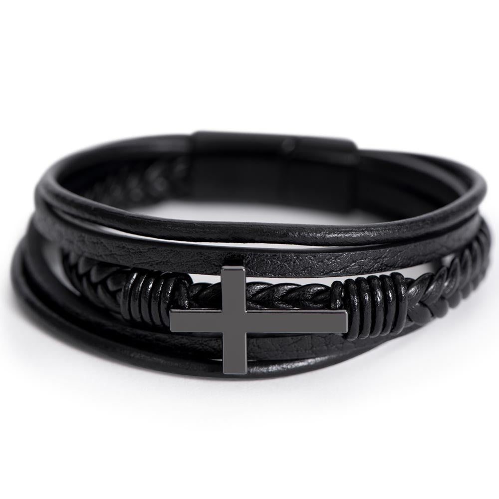 Dad My Hero Men's Cross Bracelet - Vegan Leather with Stainless Steel-Express Your Love Gifts