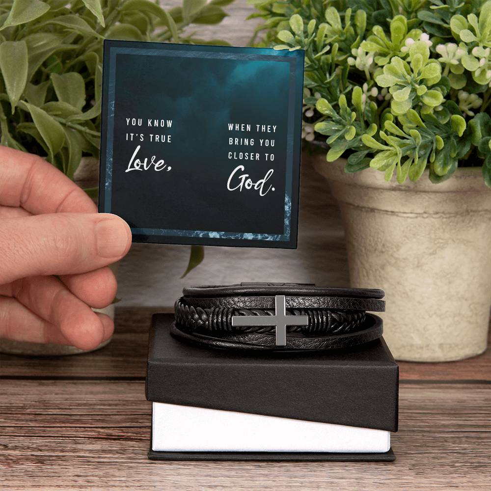 You Know It's True Love Men's Cross Bracelet - Vegan Leather with Stainless Steel-Express Your Love Gifts