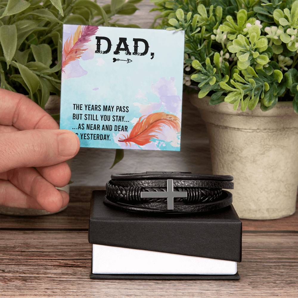 The Years May Pass Men's Cross Bracelet - Vegan Leather with Stainless Steel-Express Your Love Gifts