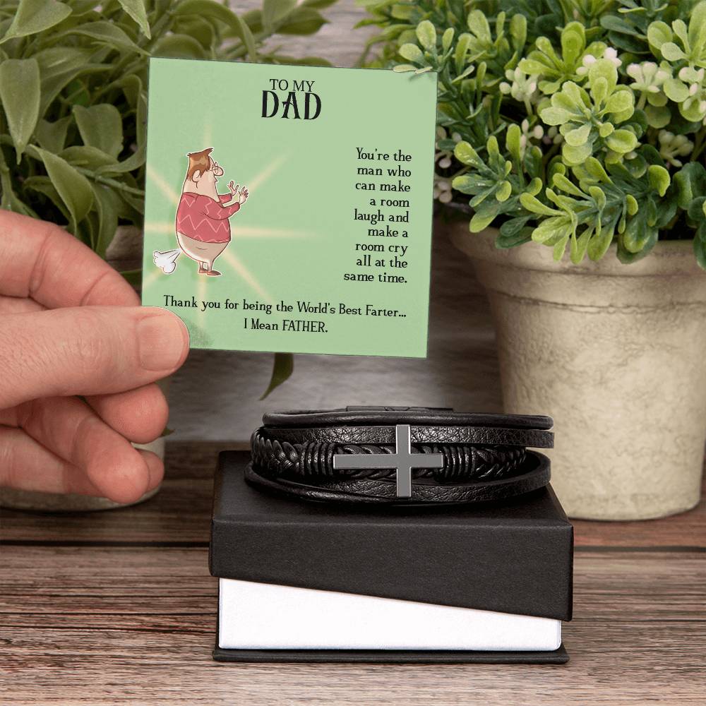 To My Dad You're the Man Men's Cross Bracelet - Vegan Leather with Stainless Steel-Express Your Love Gifts