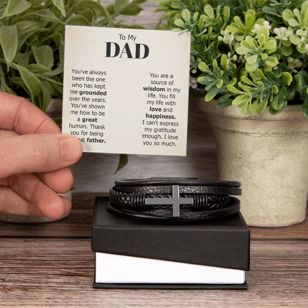 To My Dad You've Always Been the One Men's Cross Bracelet - Vegan Leather with Stainless Steel-Express Your Love Gifts