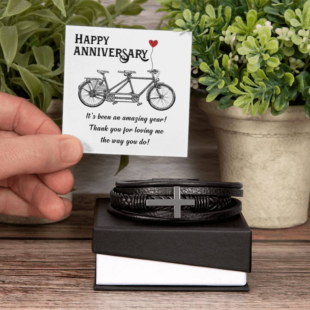 Happy Anniversary It's Been an Amazing Years Men's Cross Bracelet - Vegan Leather with Stainless Steel-Express Your Love Gifts