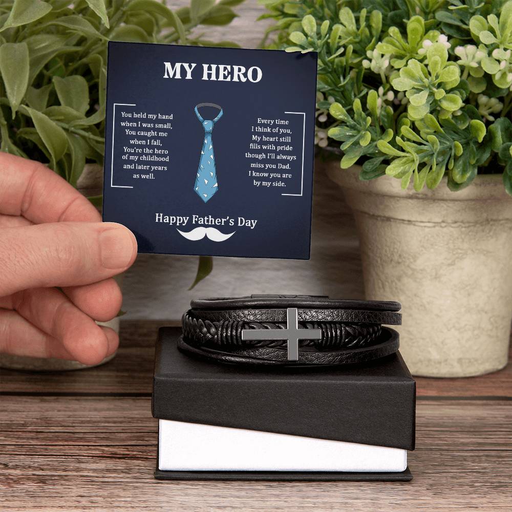 Dad My Hero Men's Cross Bracelet - Vegan Leather with Stainless Steel-Express Your Love Gifts