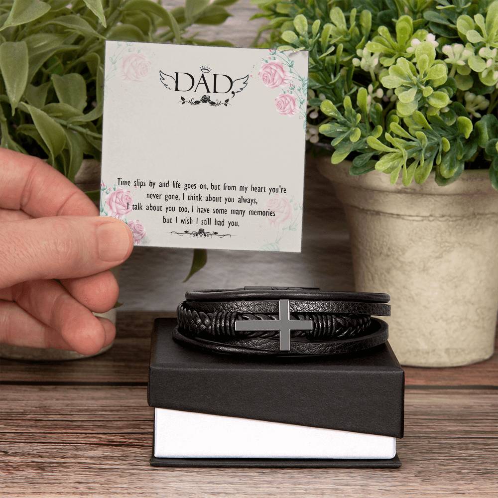 Time Slips By Men's Cross Bracelet - Vegan Leather with Stainless Steel-Express Your Love Gifts