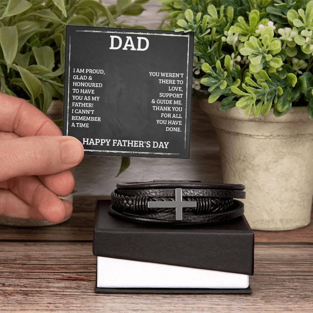 To Dad I'm Proud Men's Cross Bracelet - Vegan Leather with Stainless Steel-Express Your Love Gifts