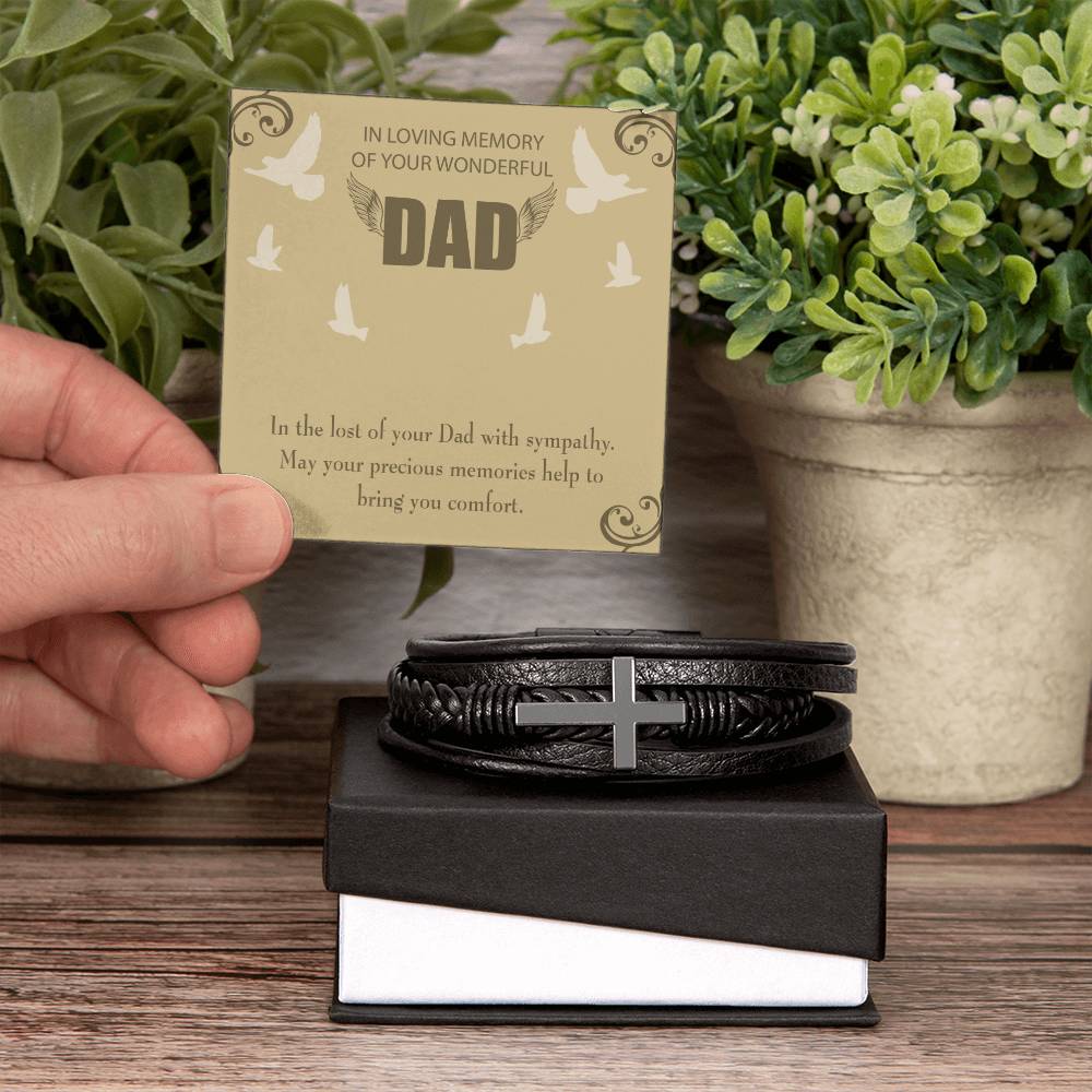In the Lost of Your Dad Men's Cross Bracelet - Vegan Leather with Stainless Steel-Express Your Love Gifts