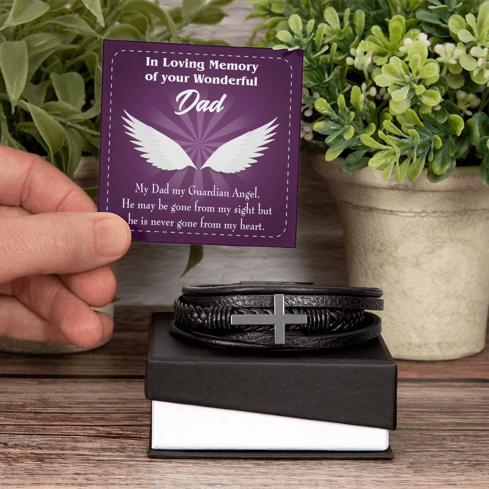 My Dad My Guardian Men's Cross Bracelet - Vegan Leather with Stainless Steel-Express Your Love Gifts