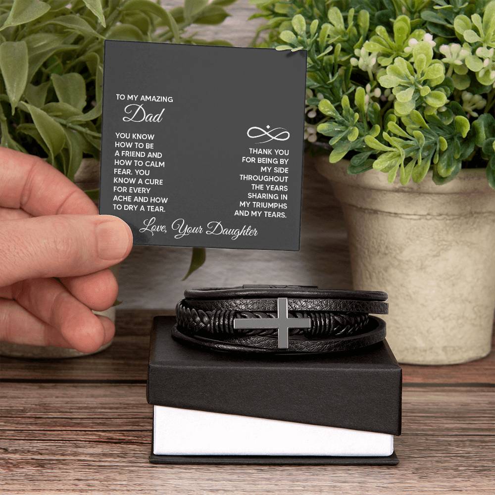 To My Amazing Dad You Know How to Be a Friend Men's Cross Bracelet - Vegan Leather with Stainless Steel-Express Your Love Gifts