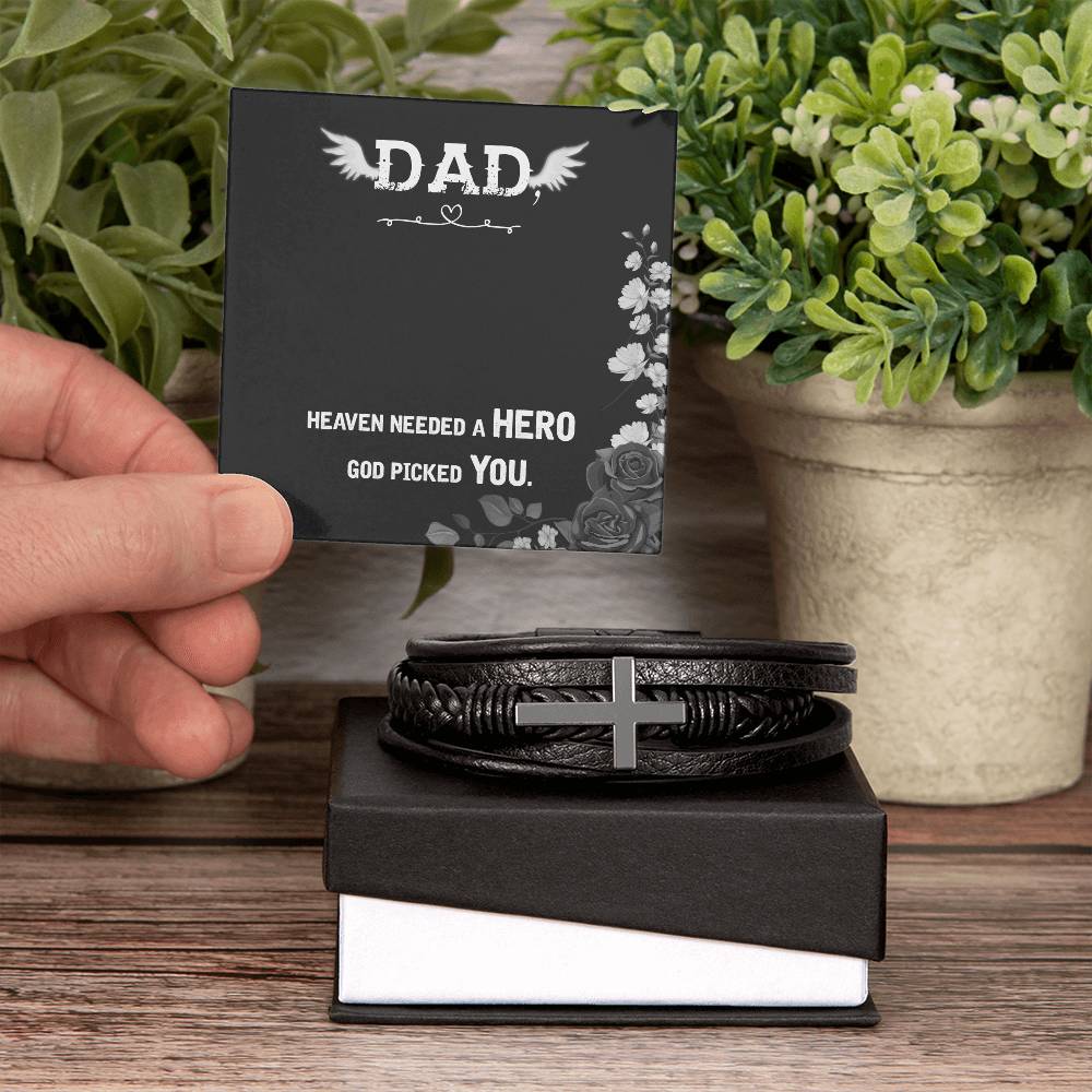 Heaven Needed a Hero Men's Cross Bracelet - Vegan Leather with Stainless Steel-Express Your Love Gifts
