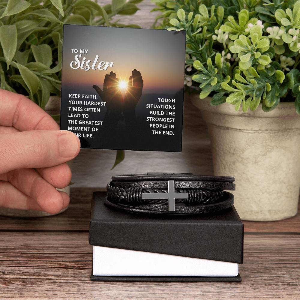 Keep Faith 2 Timothy 4:7 Men's Stainless Steel & Vegan Leather Cross Bracelet - Vegan Leather with Stainless Steel-Express Your Love Gifts