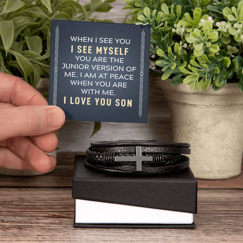 To My Son When I See You Men's Cross Bracelet - Vegan Leather with Stainless Steel-Express Your Love Gifts