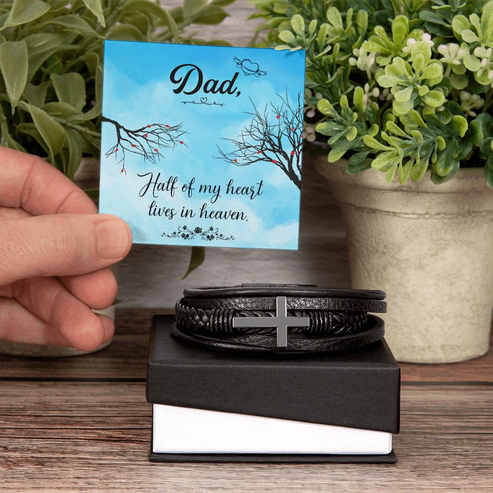 Half of My Heart Men's Cross Bracelet - Vegan Leather with Stainless Steel-Express Your Love Gifts