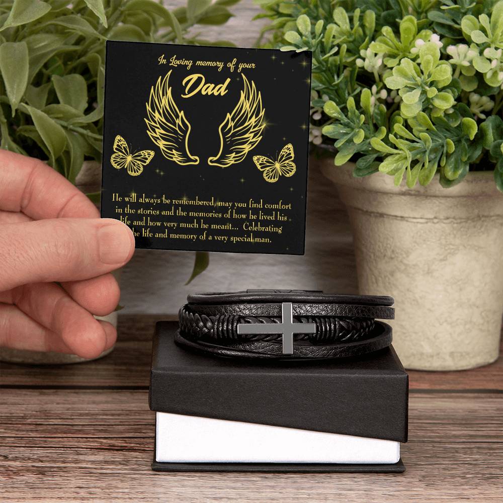 Memory of a Special Man Men's Cross Bracelet - Vegan Leather with Stainless Steel-Express Your Love Gifts