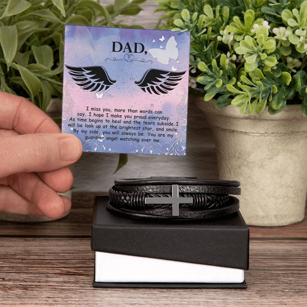 I Miss You More Than Words Men's Cross Bracelet - Vegan Leather with Stainless Steel-Express Your Love Gifts