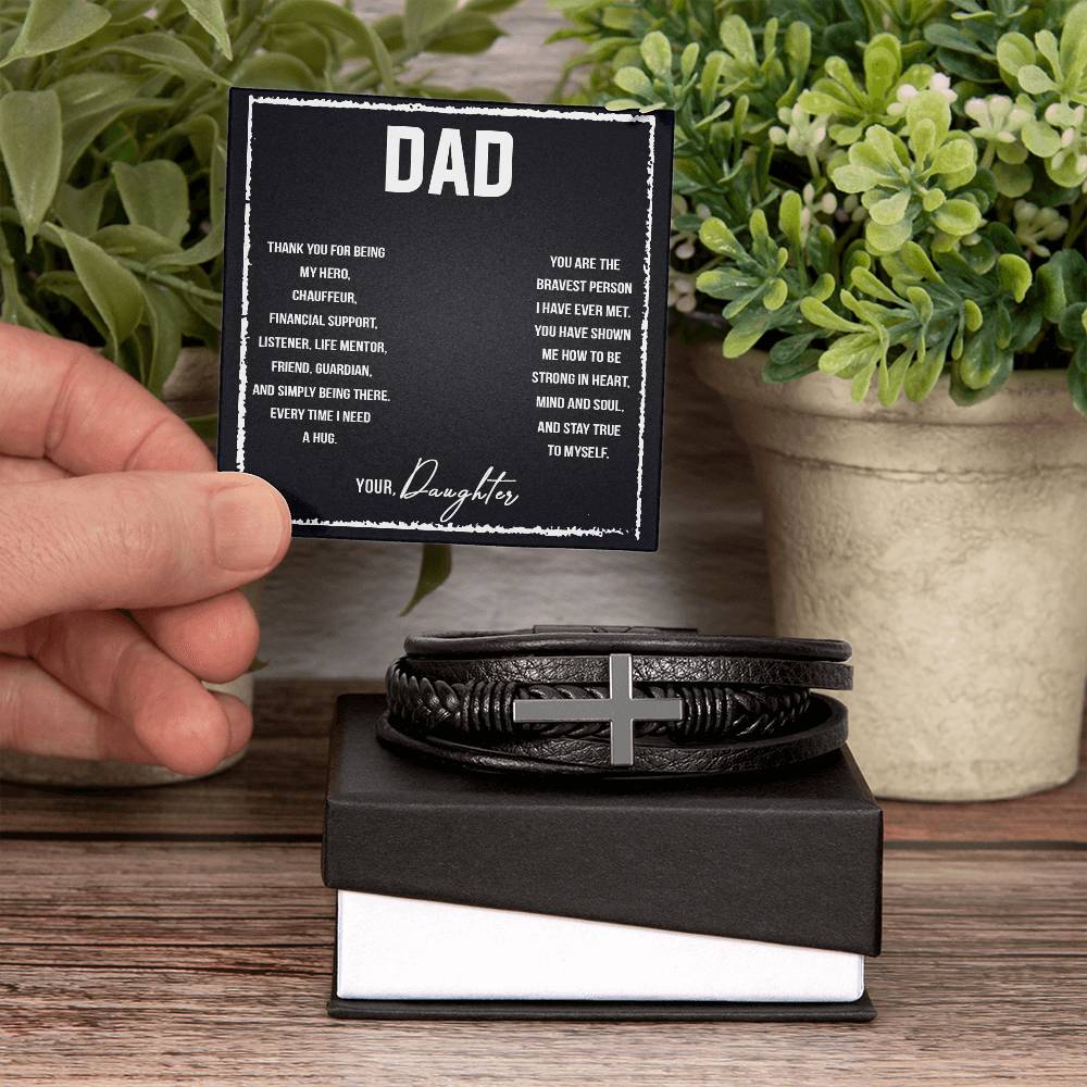 To Dad I Love You So Much Men's Cross Bracelet - Vegan Leather with Stainless Steel-Express Your Love Gifts