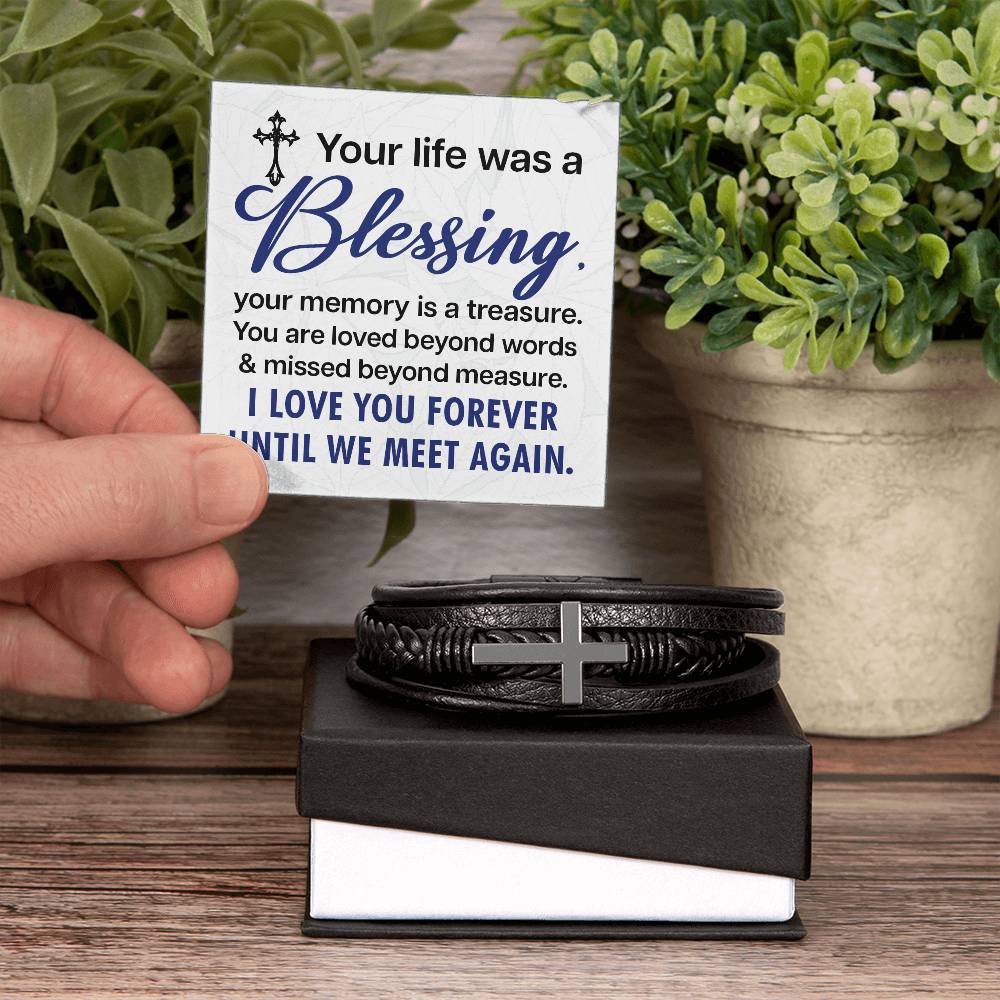 Your Life Was a Blessing Men's Cross Bracelet - Vegan Leather with Stainless Steel-Express Your Love Gifts