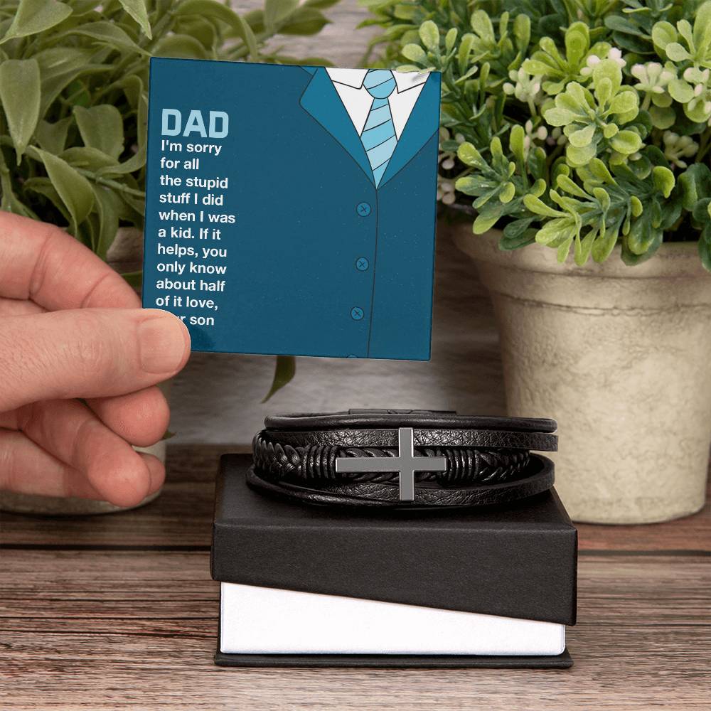 To My Dad You Only Know About Half Men's Cross Bracelet - Vegan Leather with Stainless Steel-Express Your Love Gifts