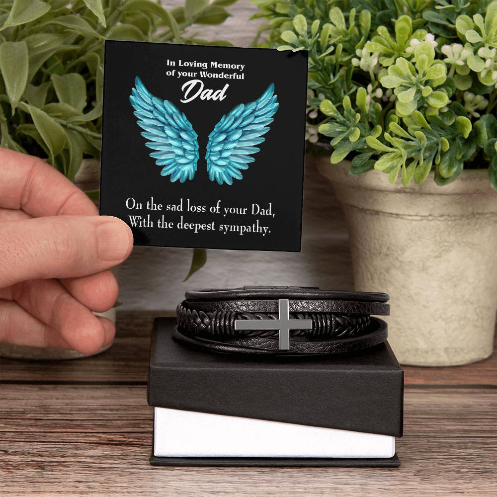 With Deepest Sympathy Men's Cross Bracelet - Vegan Leather with Stainless Steel-Express Your Love Gifts