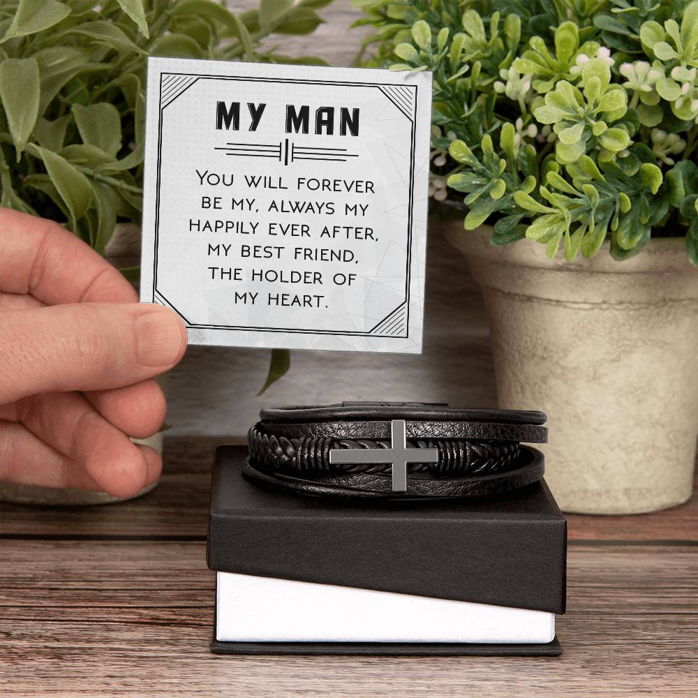 You Will Forever Be My Always Men's Cross Bracelet - Vegan Leather with Stainless Steel-Express Your Love Gifts