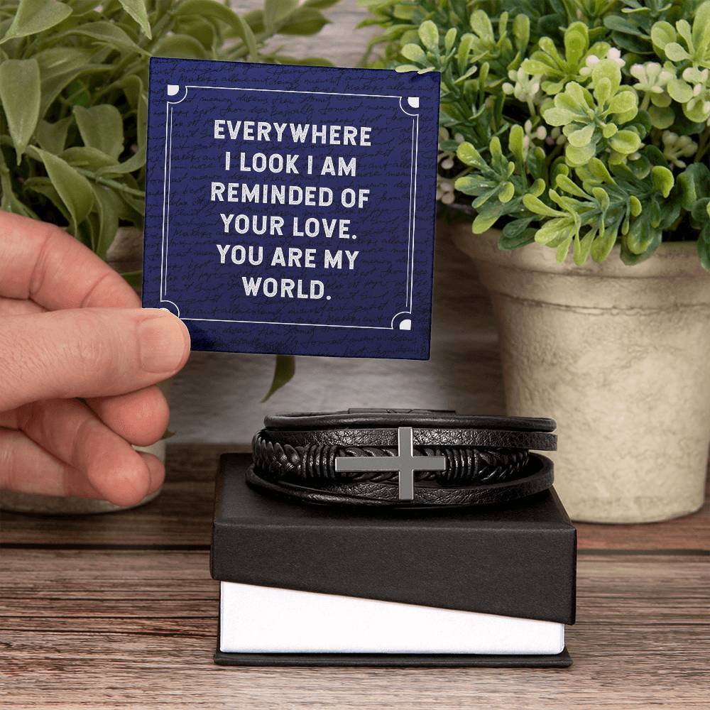 Everywhere I Look Men's Cross Bracelet - Vegan Leather with Stainless Steel-Express Your Love Gifts