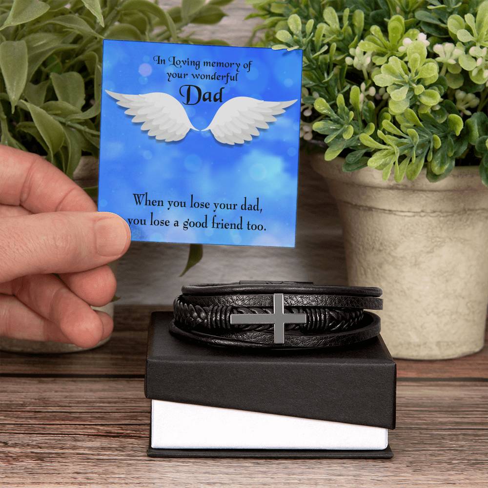 Dad and a Good Friend Men's Cross Bracelet - Vegan Leather with Stainless Steel-Express Your Love Gifts