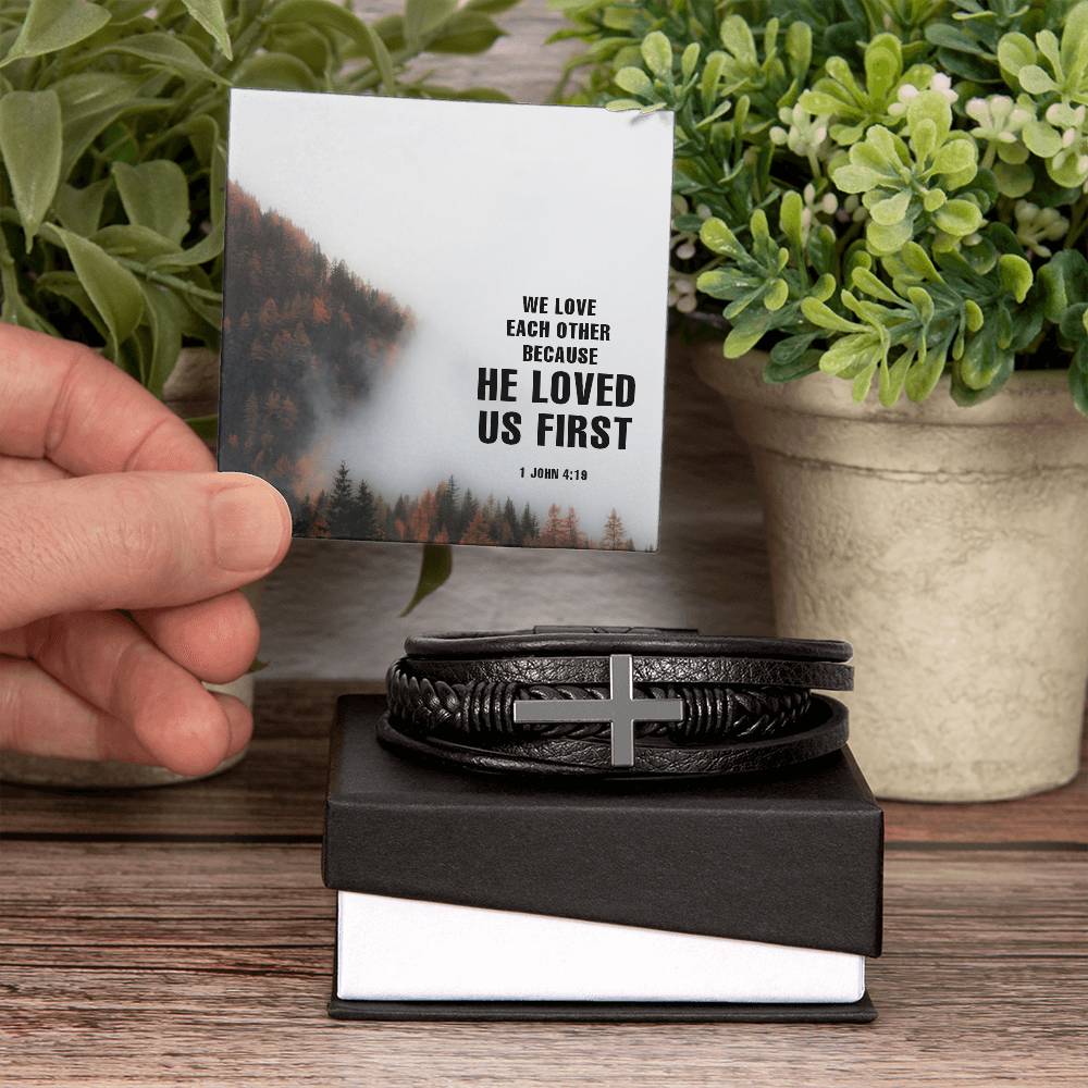 We Love Each Other Men's Cross Bracelet - Vegan Leather with Stainless Steel-Express Your Love Gifts