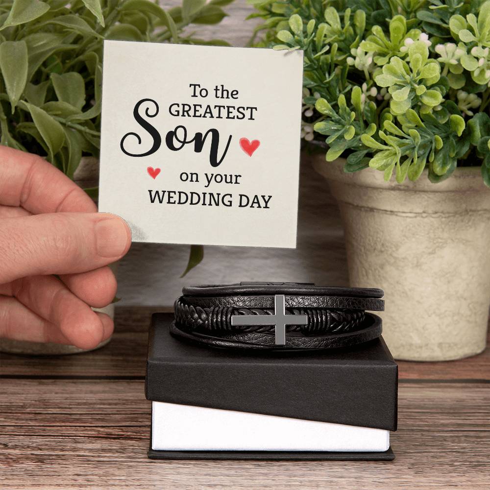To The Greatest Son Men's Cross Bracelet - Vegan Leather with Stainless Steel-Express Your Love Gifts