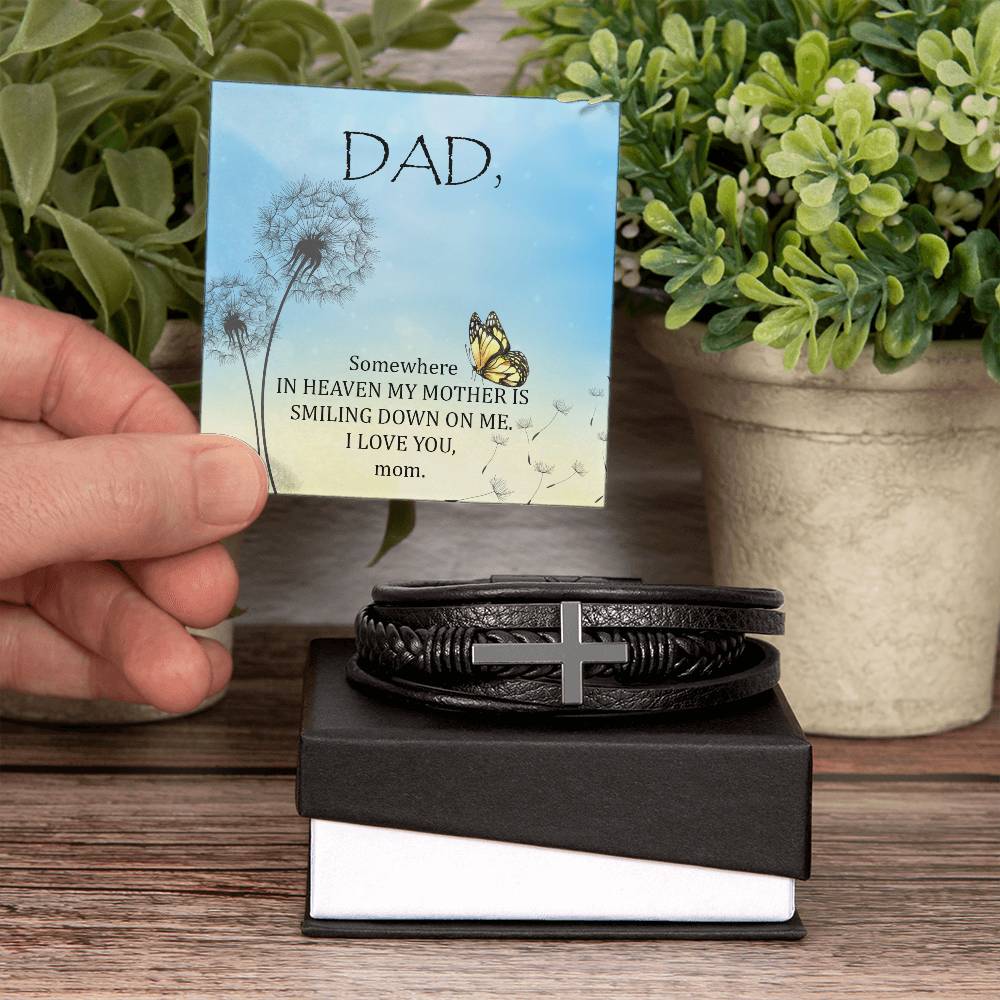 Somewhere in Heaven Men's Cross Bracelet - Vegan Leather with Stainless Steel-Express Your Love Gifts
