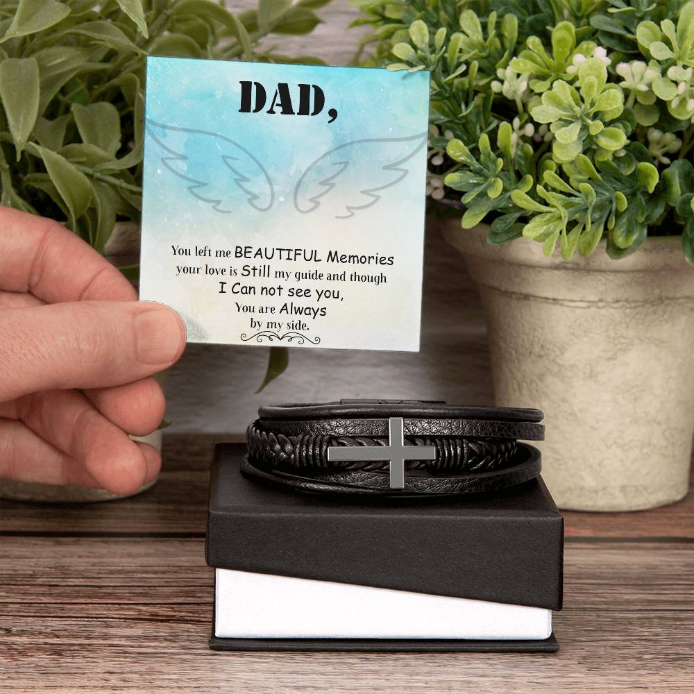 Dad You Left Me Men's Cross Bracelet - Vegan Leather with Stainless Steel-Express Your Love Gifts