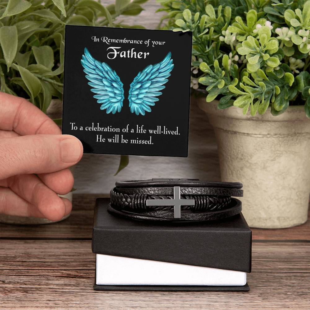 He Will Be Missed Men's Cross Bracelet - Vegan Leather with Stainless Steel-Express Your Love Gifts