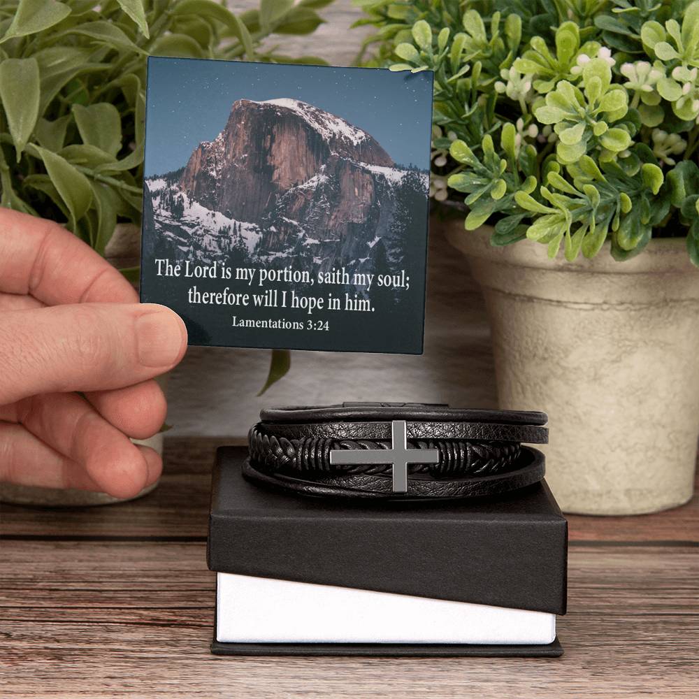 Hope in Him Lamentations 32:4 Men's Stainless Steel & Vegan Leather Cross Bracelet - Vegan Leather with Stainless Steel-Express Your Love Gifts