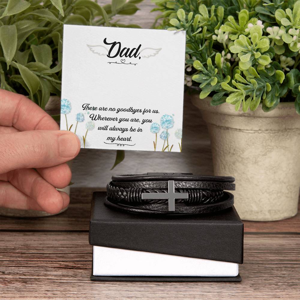 There Are No Goodbyes Men's Cross Bracelet - Vegan Leather with Stainless Steel-Express Your Love Gifts