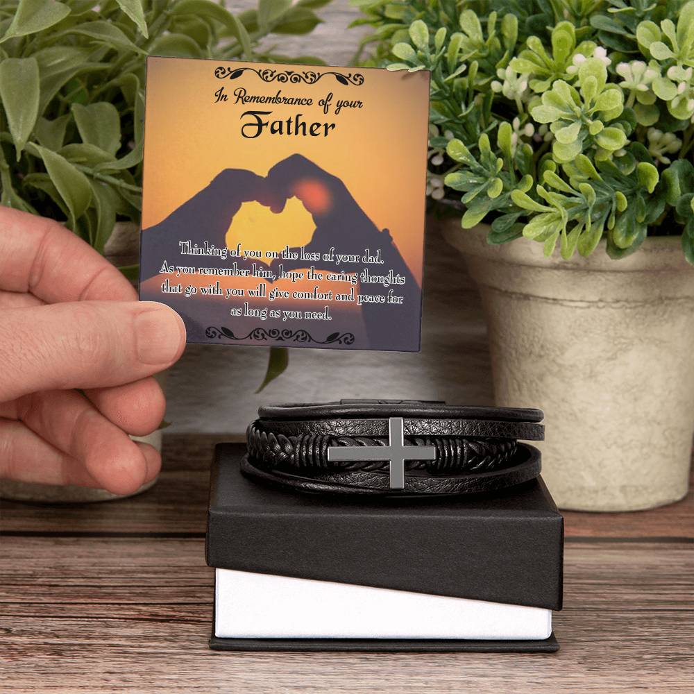Thinking of You Men's Cross Bracelet - Vegan Leather with Stainless Steel-Express Your Love Gifts