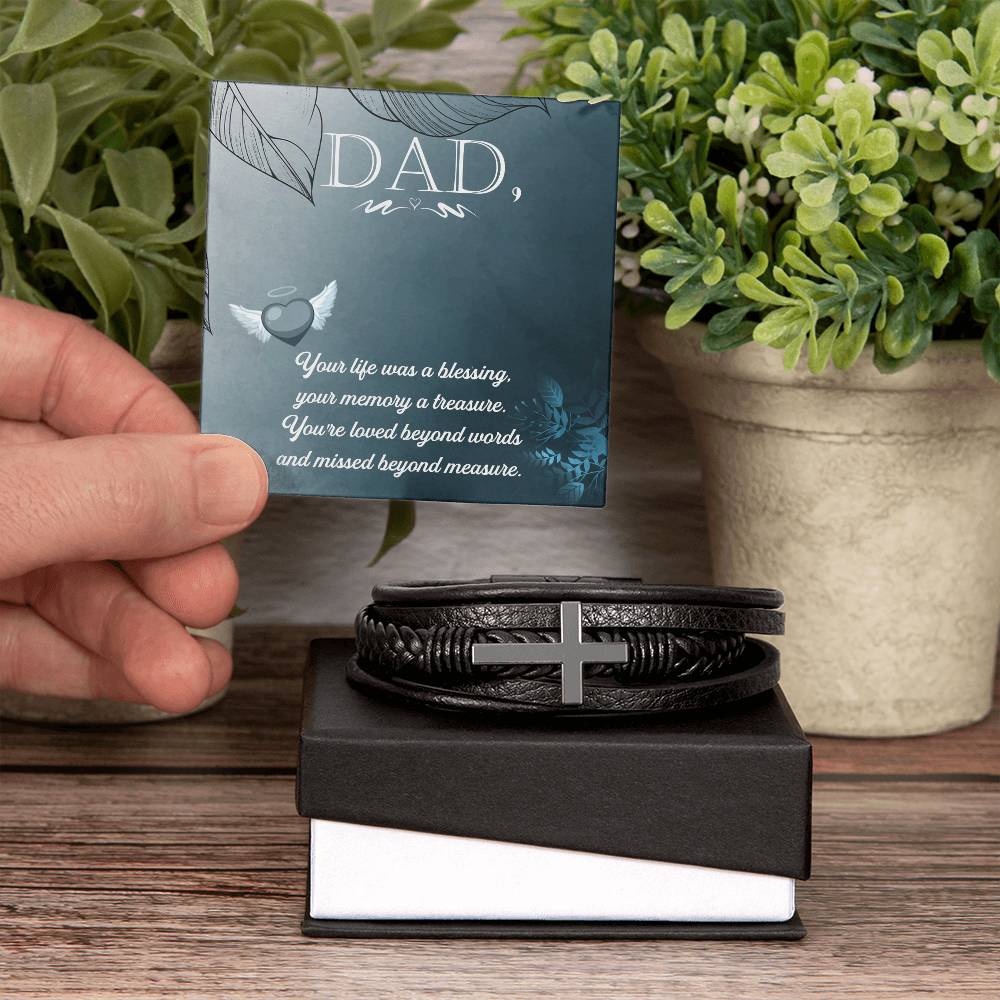 Your Life Was a Blessing Men's Cross Bracelet - Vegan Leather with Stainless Steel-Express Your Love Gifts