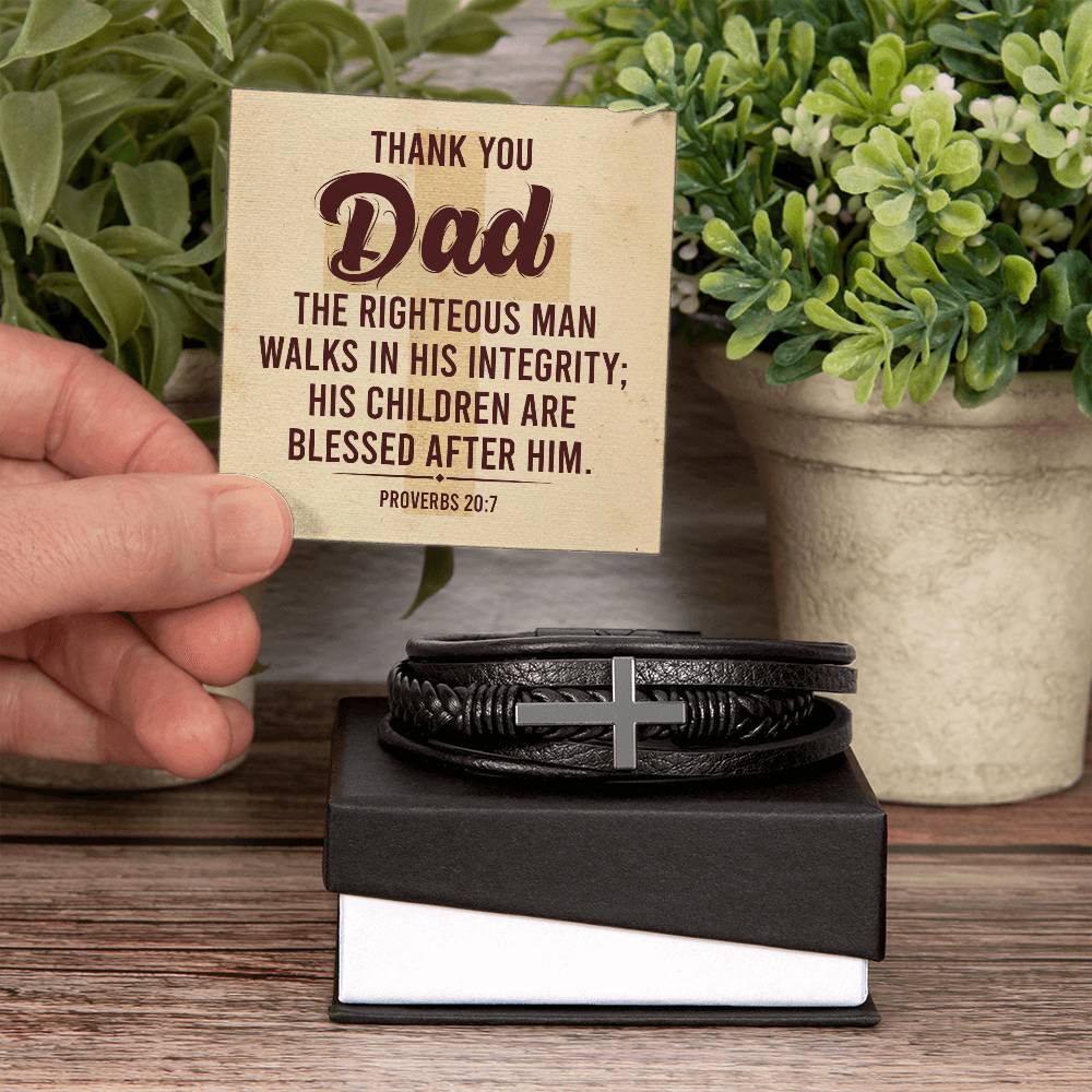 Righteousman Dad Men's Cross Bracelet - Vegan Leather with Stainless Steel-Express Your Love Gifts
