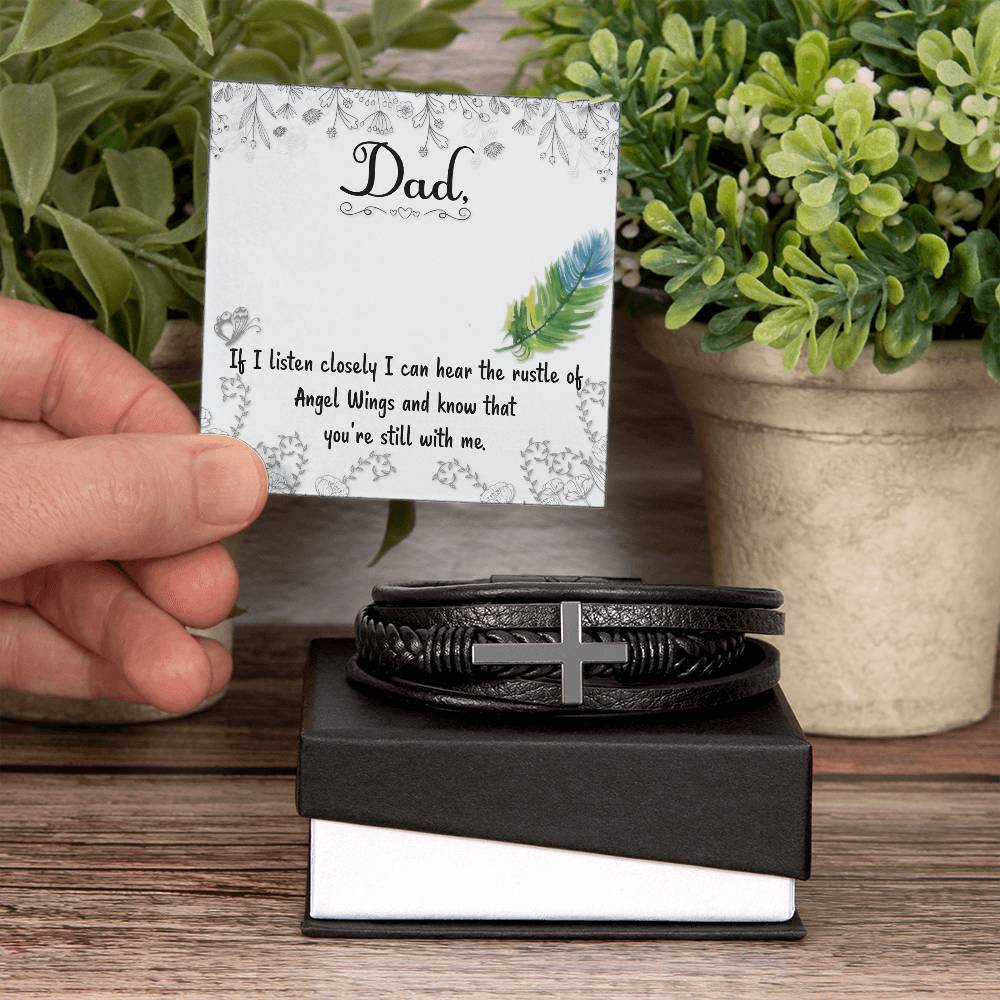 If I Listen Closely Men's Cross Bracelet - Vegan Leather with Stainless Steel-Express Your Love Gifts
