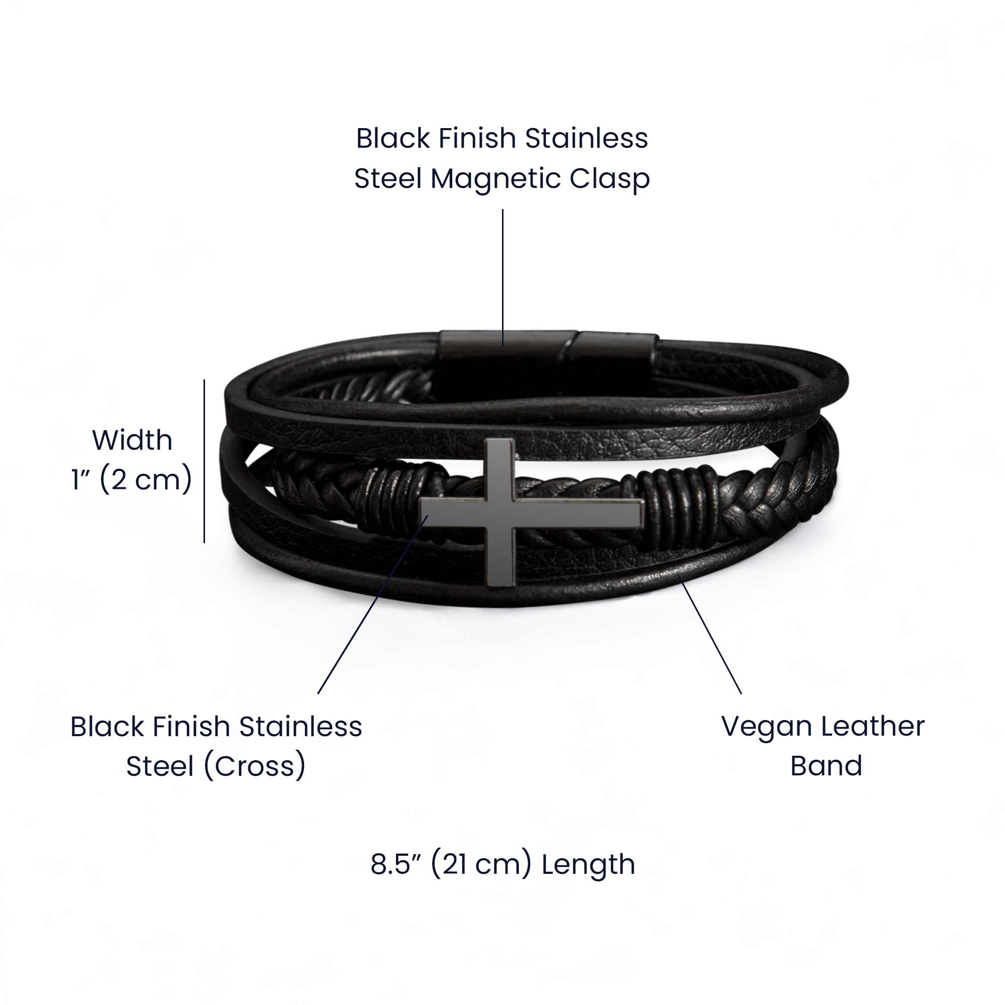 Man Like My Father Men's Cross Bracelet - Vegan Leather with Stainless Steel-Express Your Love Gifts