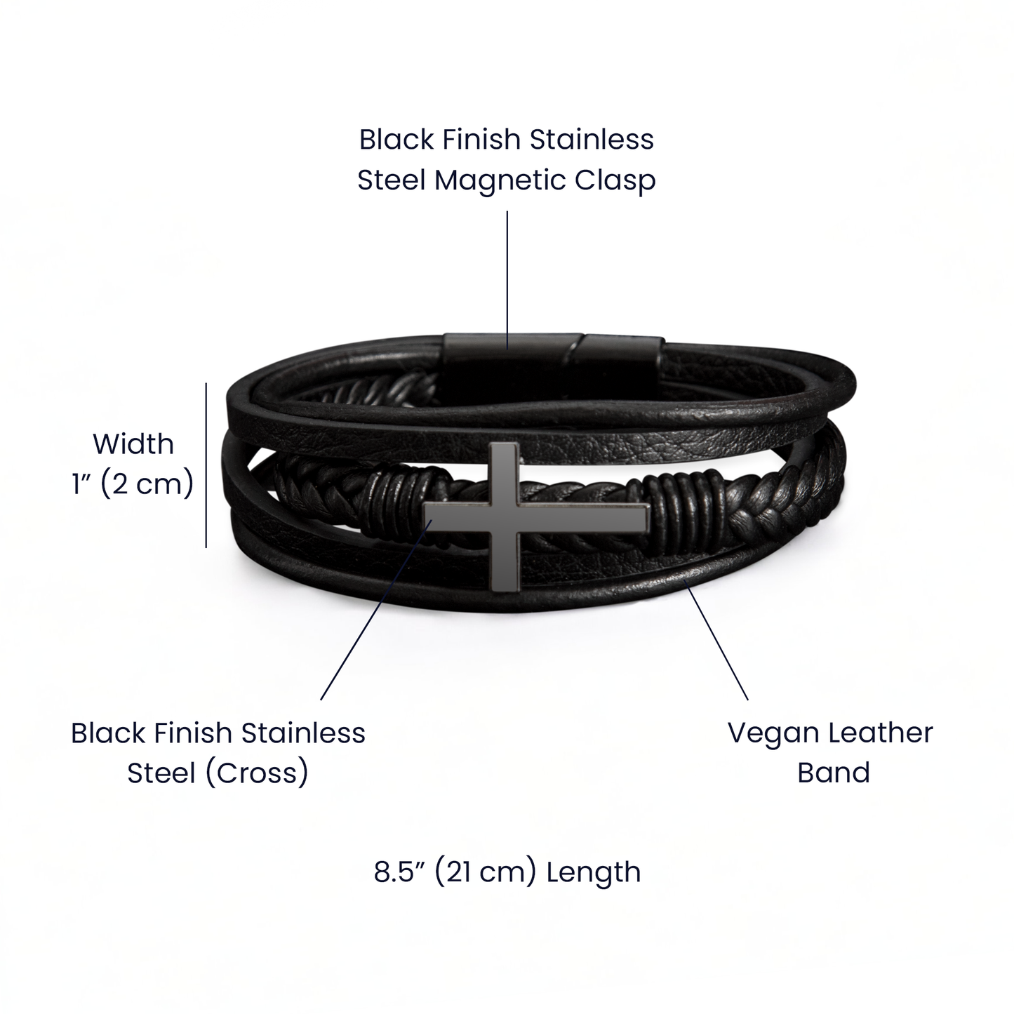 Man Like My Father Men's Cross Bracelet - Vegan Leather with Stainless Steel-Express Your Love Gifts