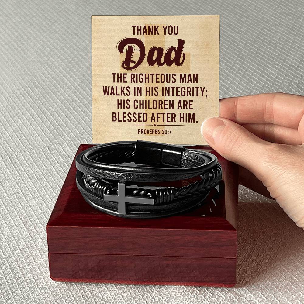 Righteousman Dad Men's Cross Bracelet - Vegan Leather with Stainless Steel-Express Your Love Gifts