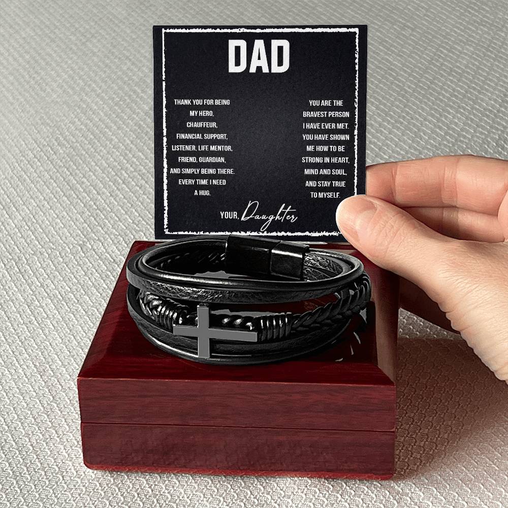 To Dad I Love You So Much Men's Cross Bracelet - Vegan Leather with Stainless Steel-Express Your Love Gifts