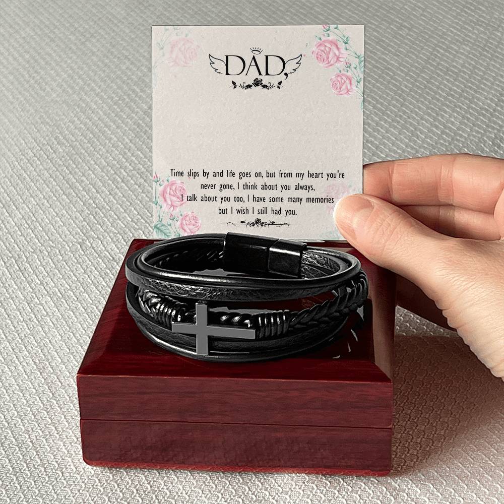 Time Slips By Men's Cross Bracelet - Vegan Leather with Stainless Steel-Express Your Love Gifts