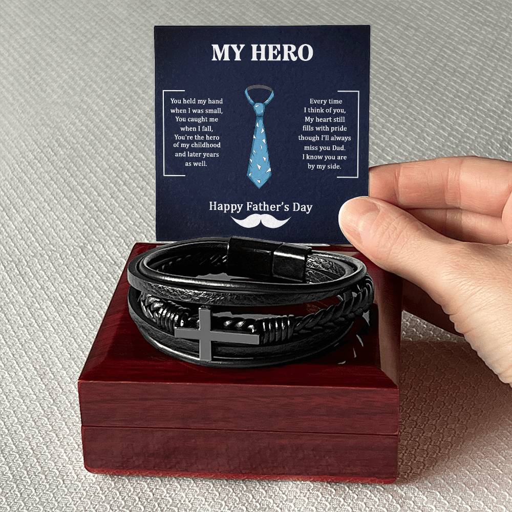 Dad My Hero Men's Cross Bracelet - Vegan Leather with Stainless Steel-Express Your Love Gifts